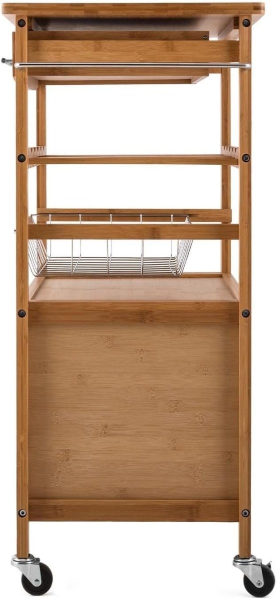 Bamboo Kitchen Trolley Cart 4 Tier w Cabinet - Kwikley