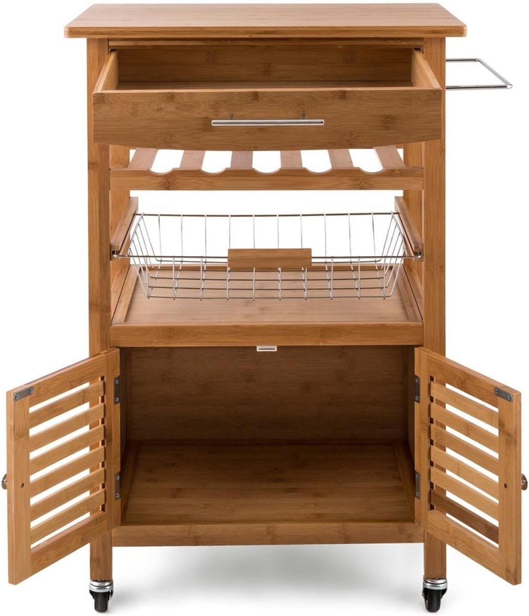 Bamboo Kitchen Trolley Cart 4 Tier w Cabinet - Kwikley