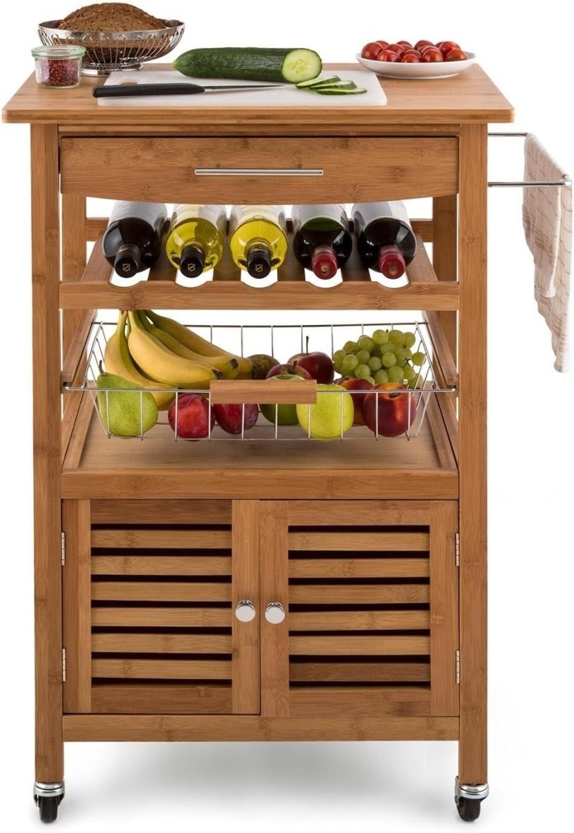 Bamboo Kitchen Trolley Cart 4 Tier w Cabinet - Kwikley