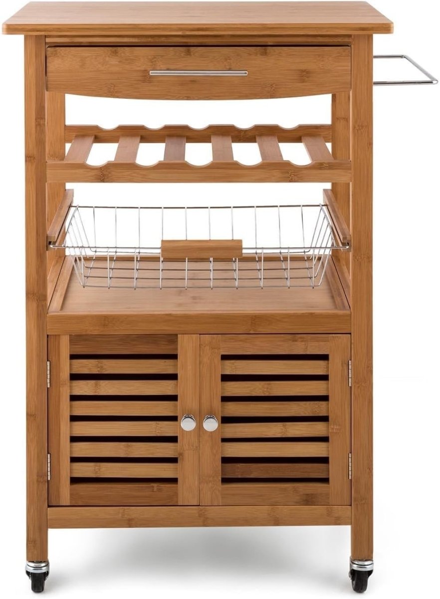 Bamboo Kitchen Trolley Cart 4 Tier w Cabinet - Kwikley
