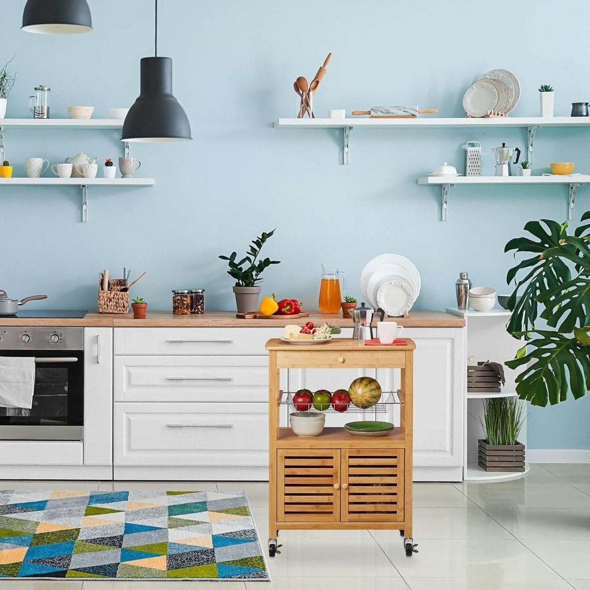 Bamboo Kitchen Trolley Cart 82x59.5x35cm Cabinet - Kwikley