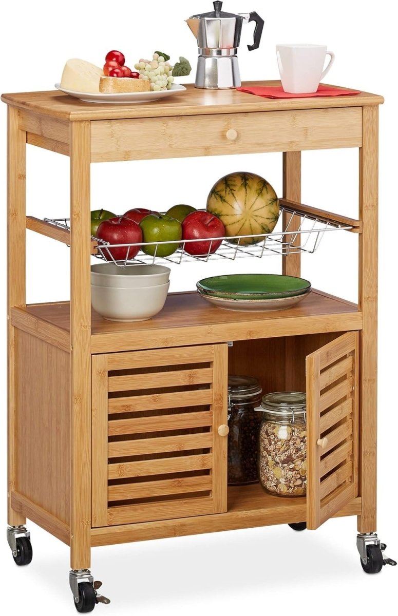 Bamboo Kitchen Trolley Cart 82x59.5x35cm Cabinet - Kwikley
