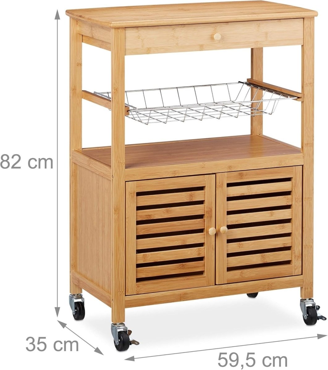 Bamboo Kitchen Trolley Cart 82x59.5x35cm Cabinet - Kwikley