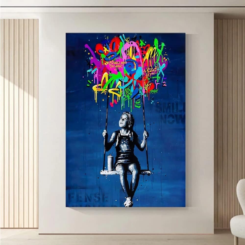 Banksy Street Graffiti Canvas – Large Colorful Abstract Wall Art - Kwikley