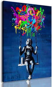 Banksy Street Graffiti Canvas – Large Colorful Abstract Wall Art - Kwikley