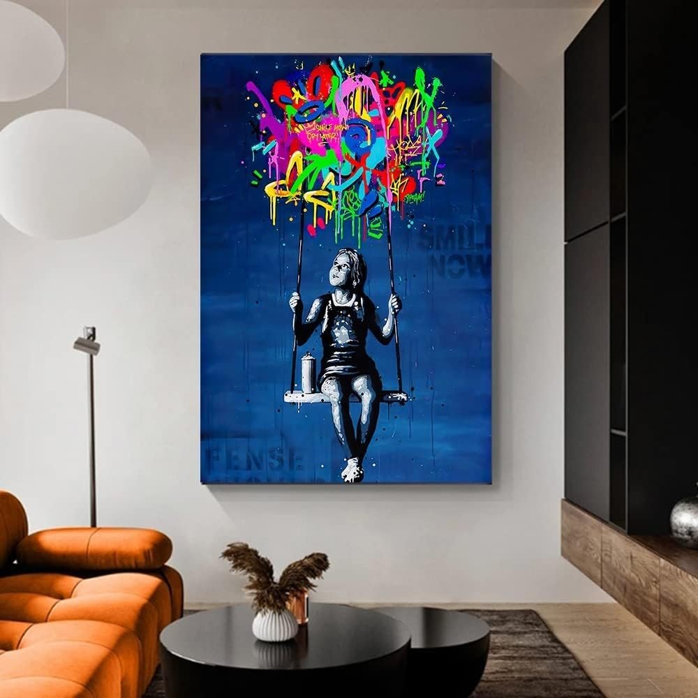 Banksy Street Graffiti Canvas – Large Colorful Abstract Wall Art - Kwikley