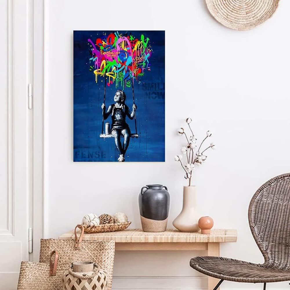 Banksy Street Graffiti Canvas – Large Colorful Abstract Wall Art - Kwikley