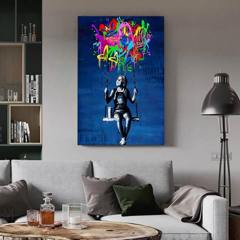 Banksy Street Graffiti Canvas – Large Colorful Abstract Wall Art - Kwikley