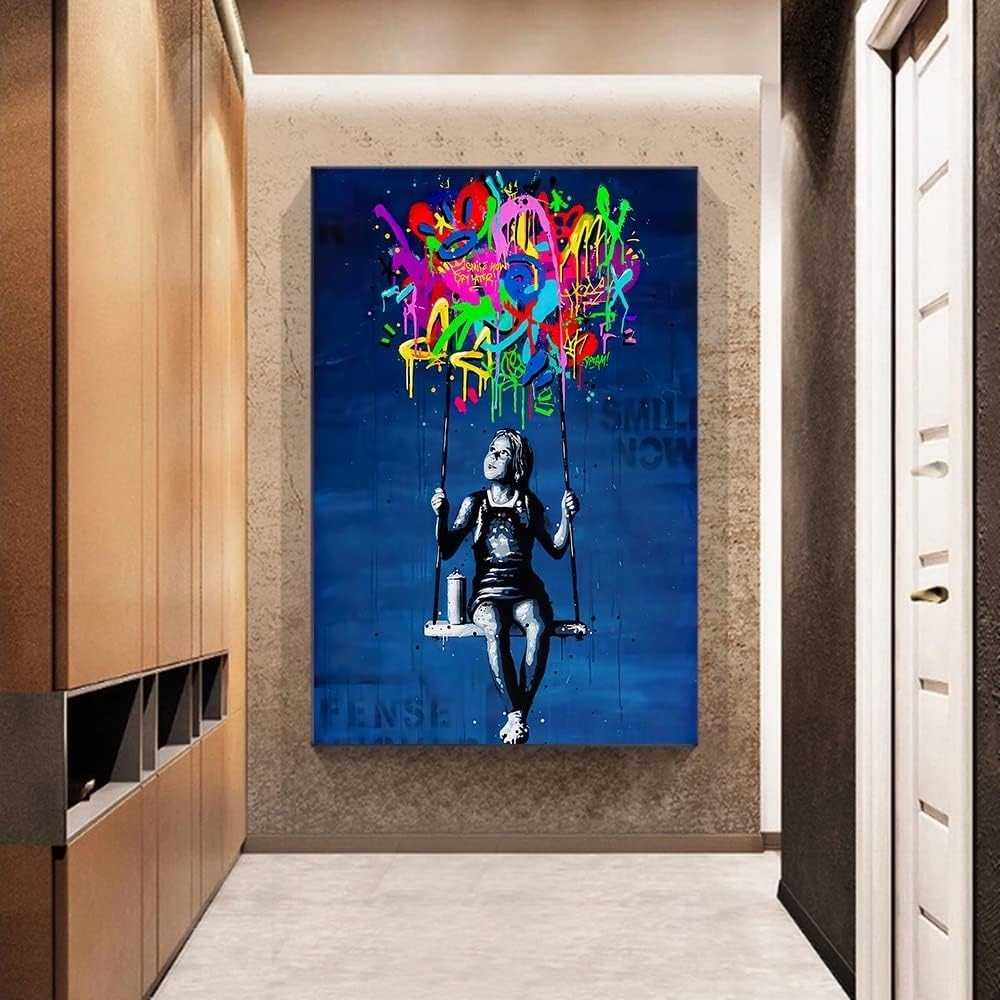 Banksy Street Graffiti Canvas – Large Colorful Abstract Wall Art - Kwikley