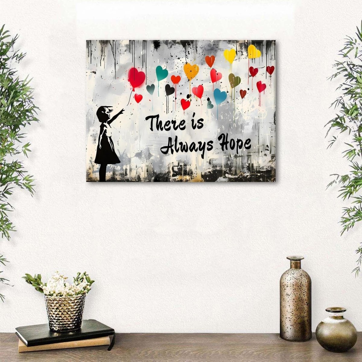 Banksy Style Canvas Wall Art Black White Graffiti 30x40cm Framed - Kwikley