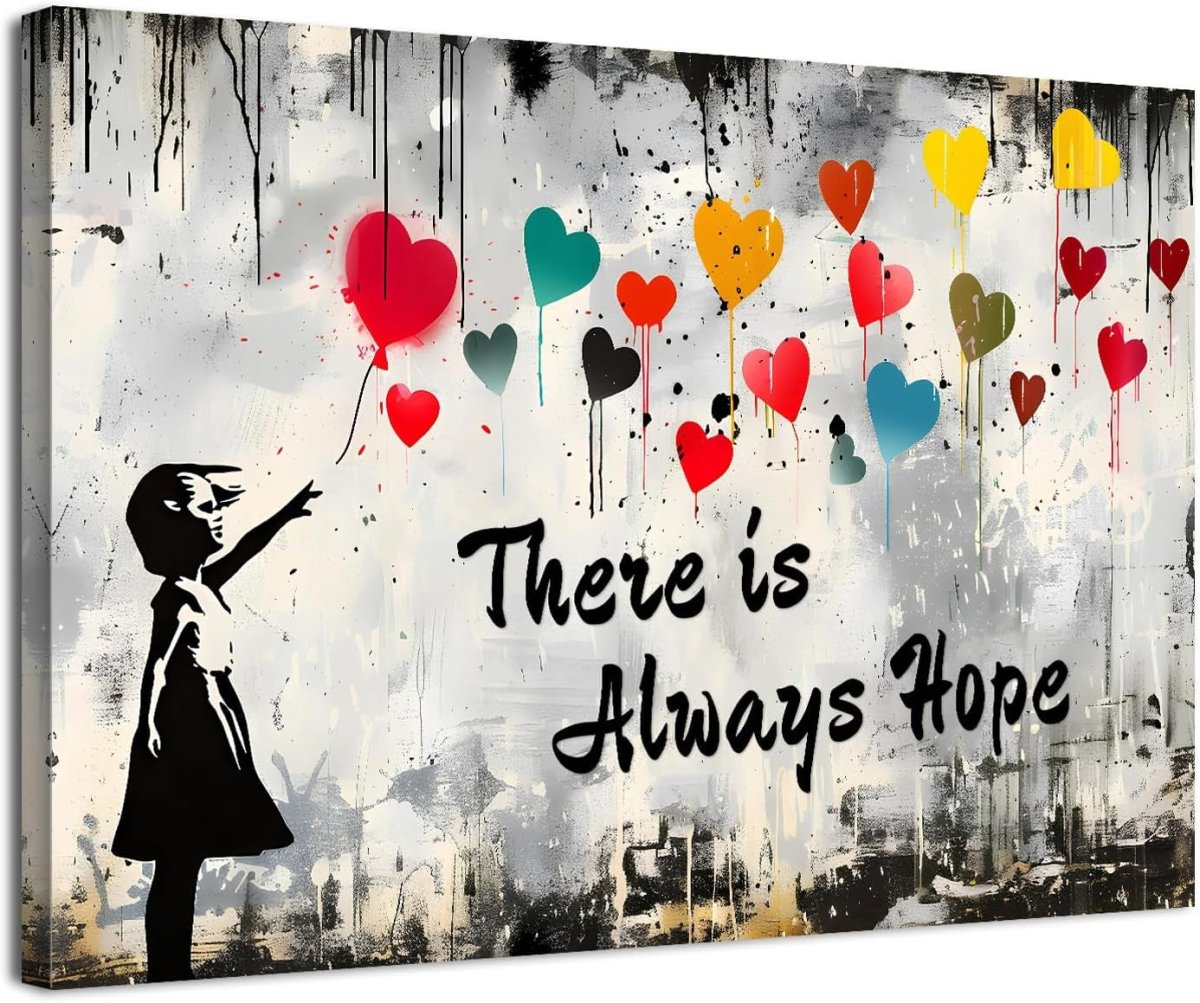 Banksy Style Canvas Wall Art Black White Graffiti 30x40cm Framed - Kwikley