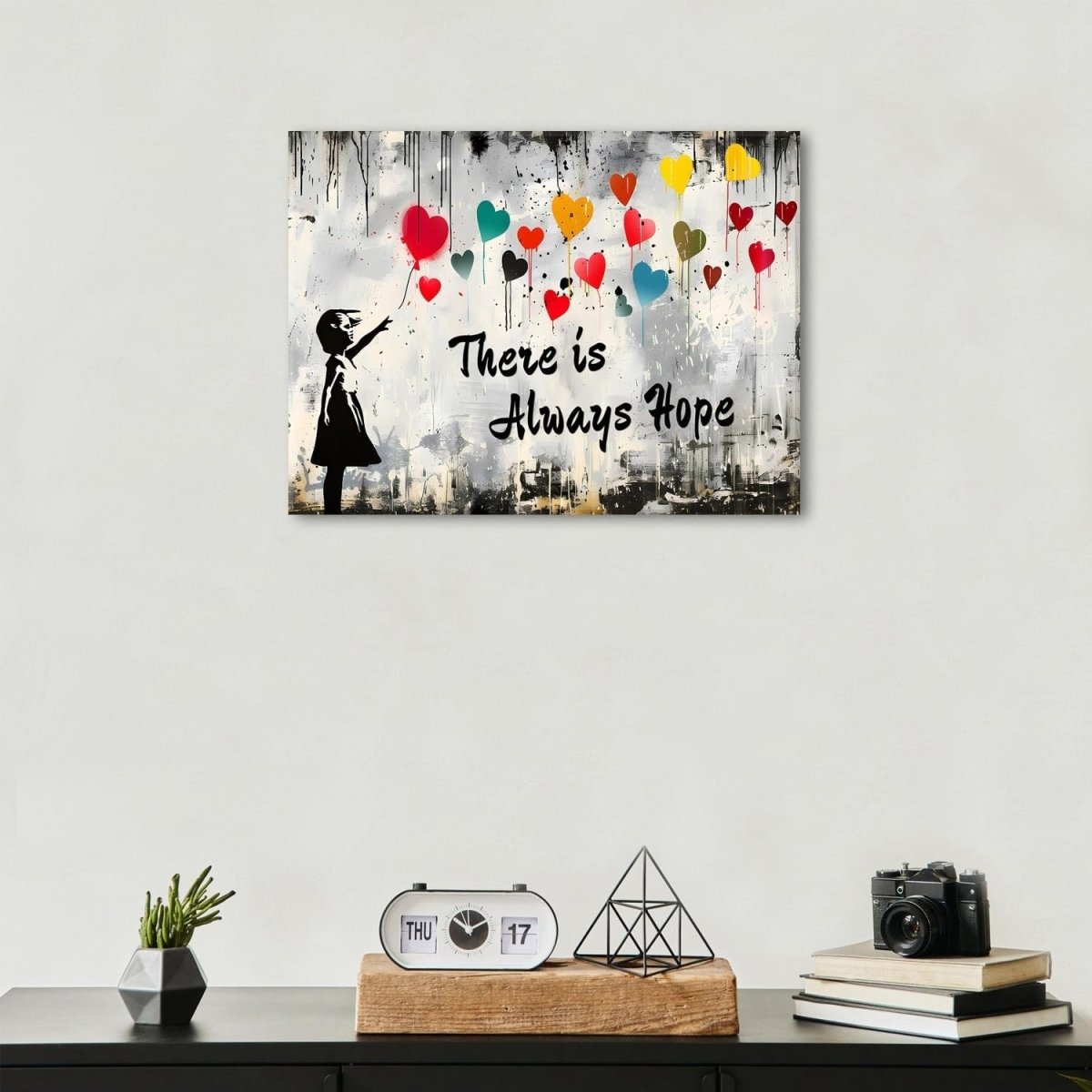 Banksy Style Canvas Wall Art Black White Graffiti 30x40cm Framed - Kwikley