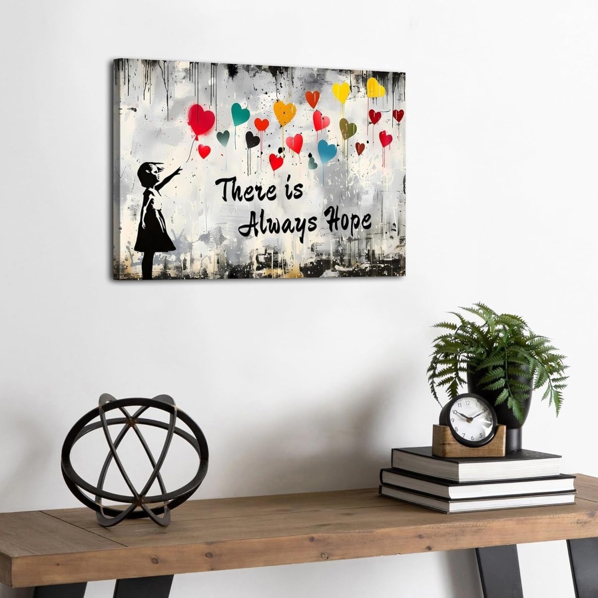 Banksy Style Canvas Wall Art Black White Graffiti 30x40cm Framed - Kwikley