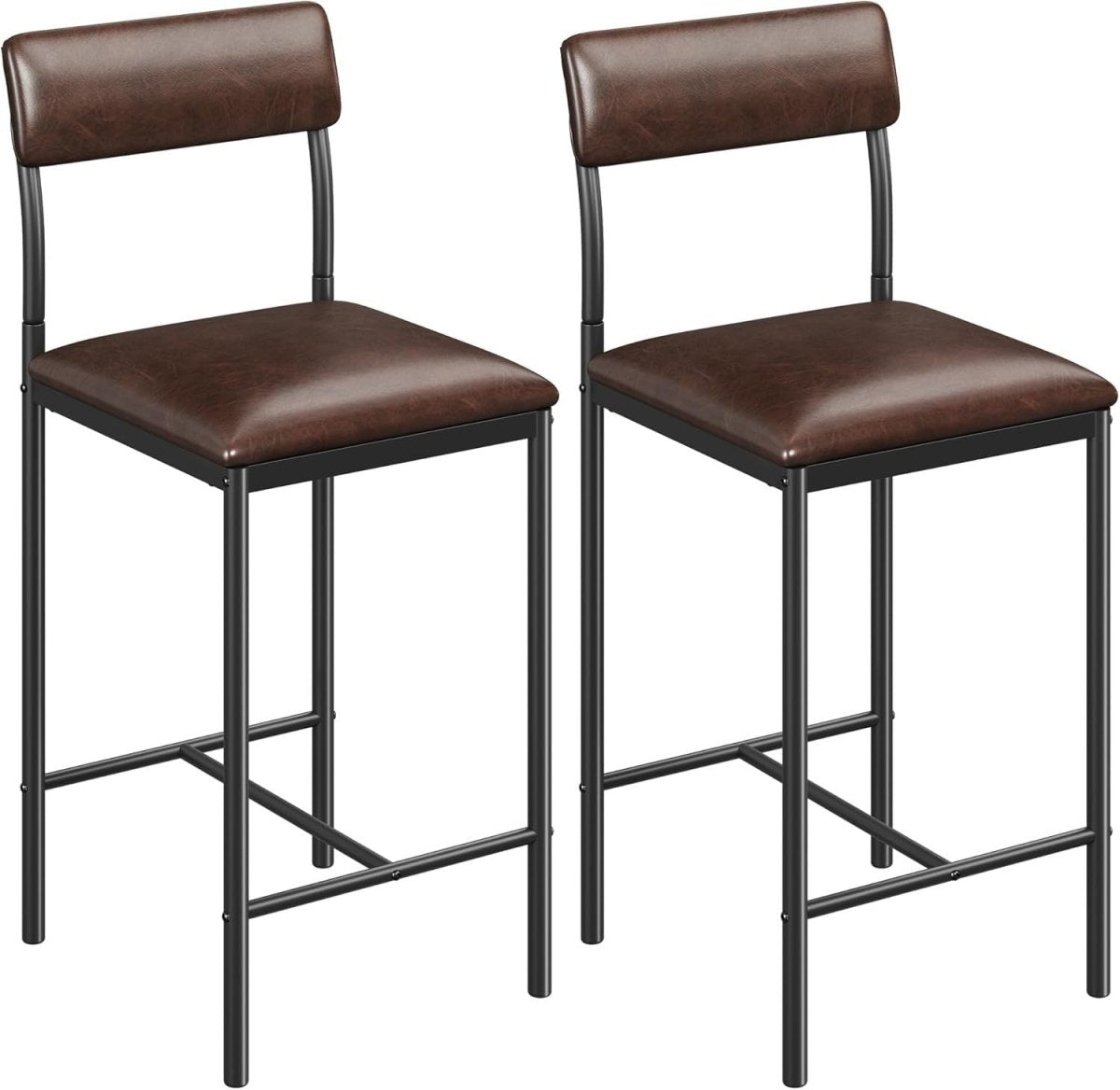 Bar Stools Set of 2 | Rustic Brown Industrial Counter Dining Chairs - Kwikley