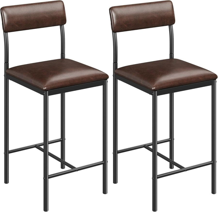 Bar Stools Set of 2 | Rustic Brown Industrial Counter Dining Chairs - Kwikley