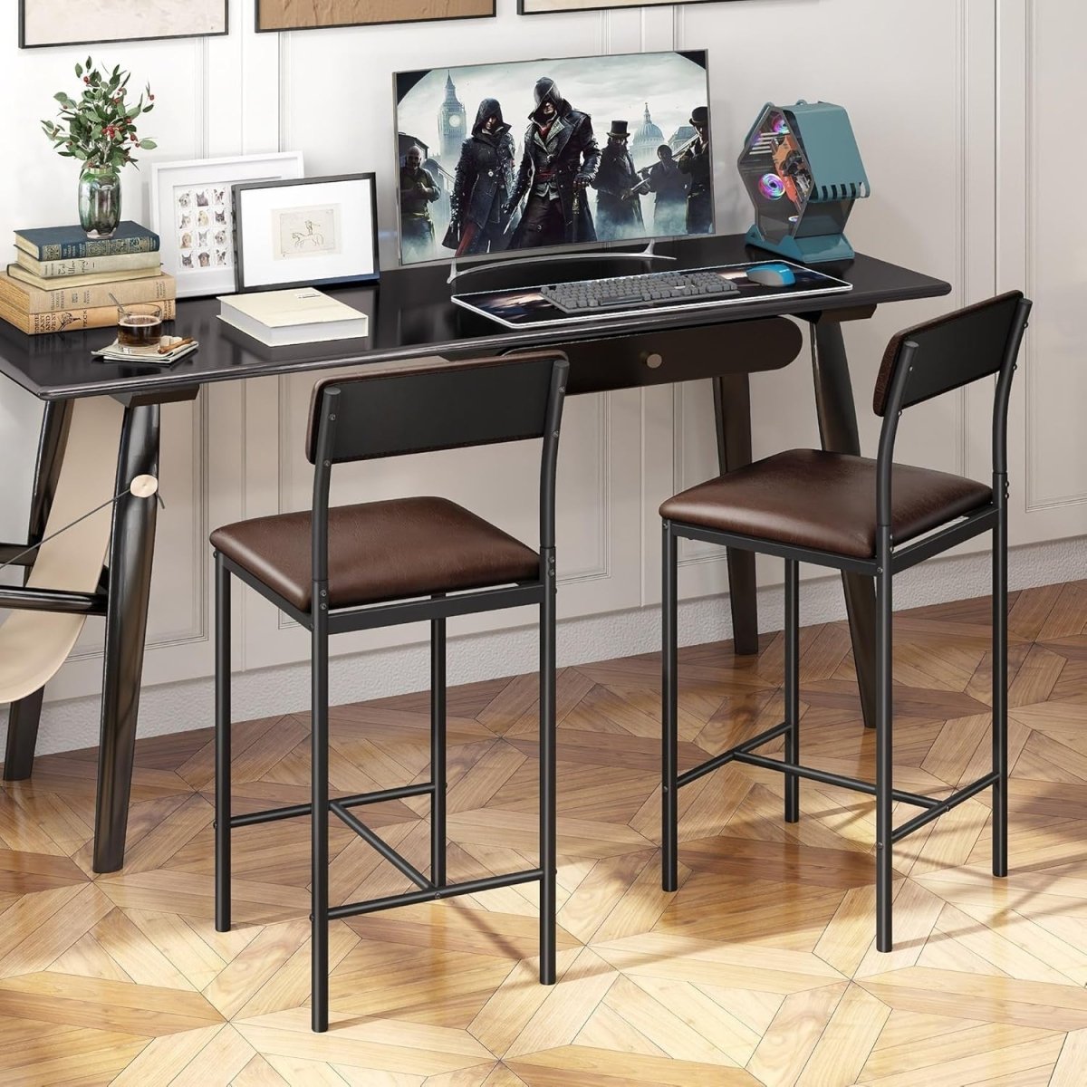 Bar Stools Set of 2 | Rustic Brown Industrial Counter Dining Chairs - Kwikley