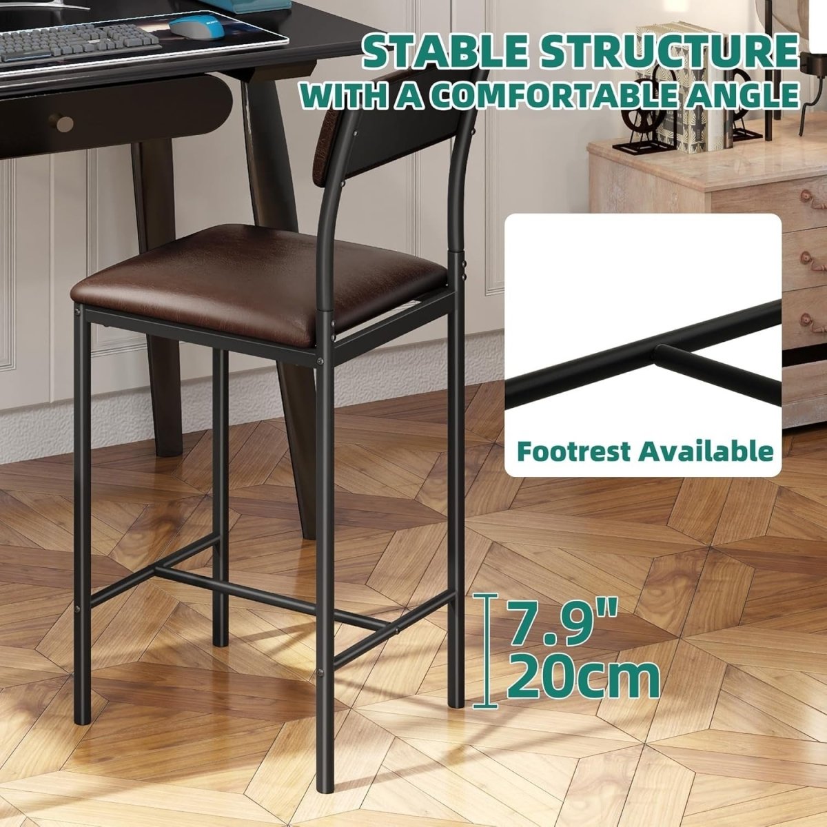 Bar Stools Set of 2 | Rustic Brown Industrial Counter Dining Chairs - Kwikley