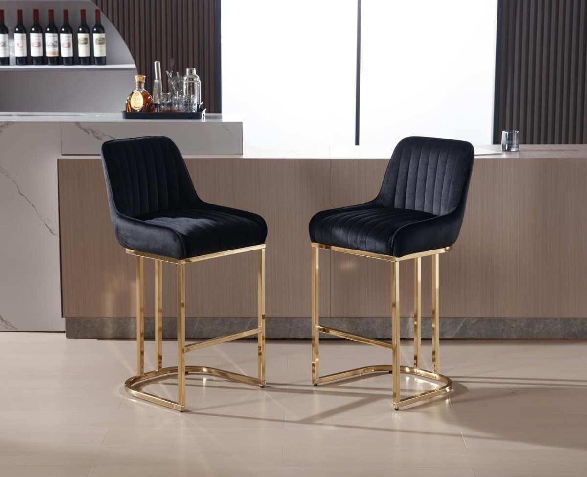 Bar Stools Set of 4 | Black Fabric L - Shaped Counter Dining Chairs - Kwikley