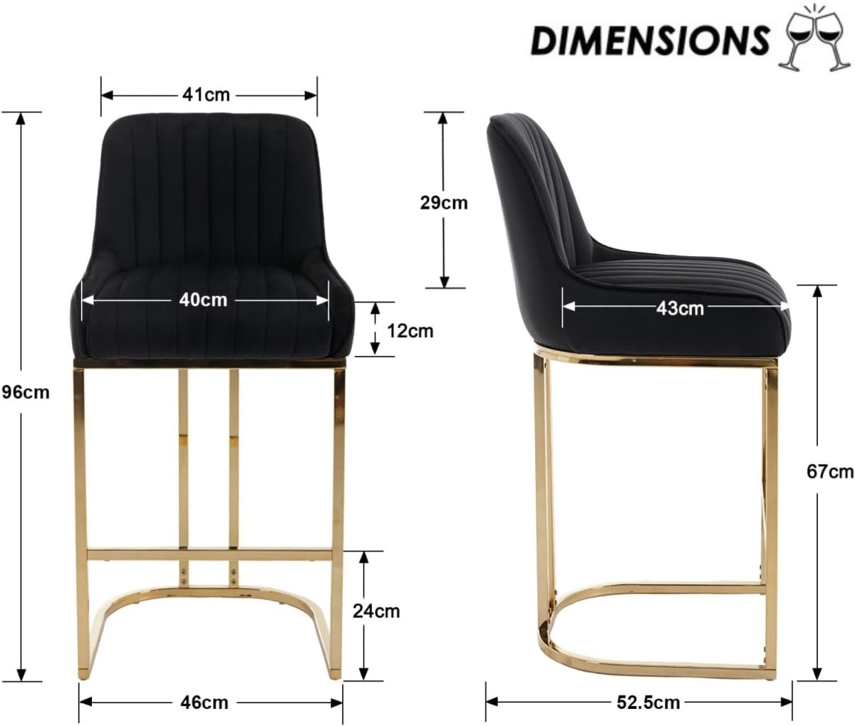 Bar Stools Set of 4 | Black Fabric L - Shaped Counter Dining Chairs - Kwikley