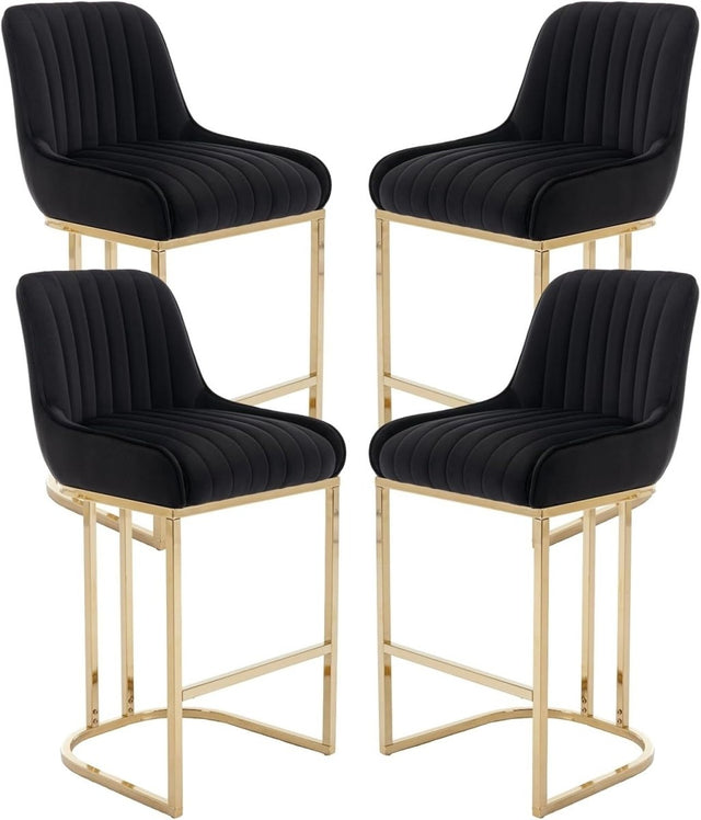 Bar Stools Set of 4 | Black Fabric L-Shaped Counter Dining Chairs