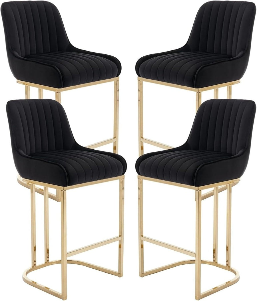 Bar Stools Set of 4 | Black Fabric L - Shaped Counter Dining Chairs - Kwikley