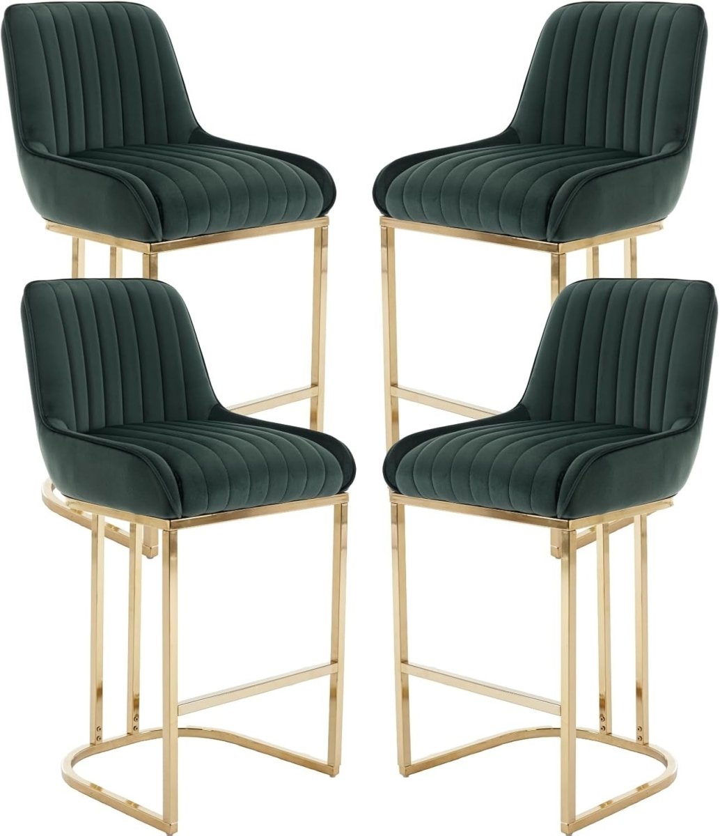 Bar Stools Set of 4 | Green Fabric L - Shaped Counter Dining Chairs - Kwikley