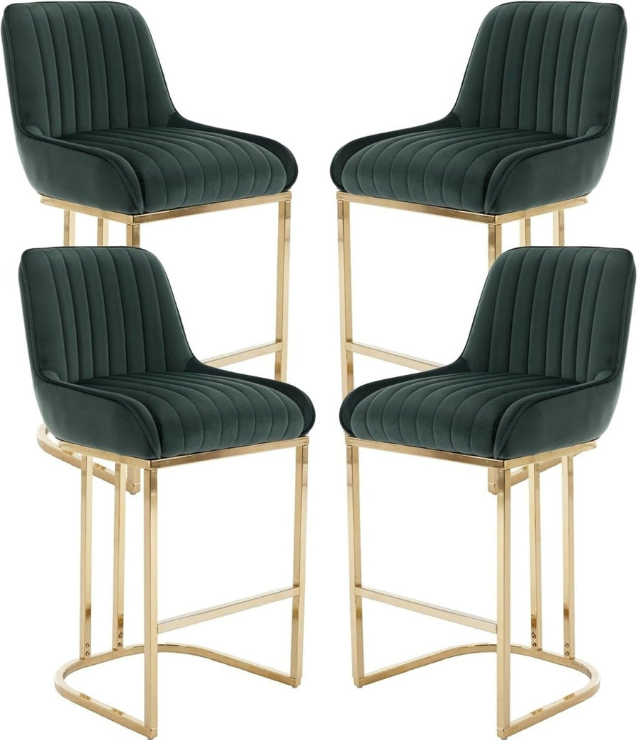 Bar Stools Set of 4 | Green Fabric L - Shaped Counter Dining Chairs - Kwikley