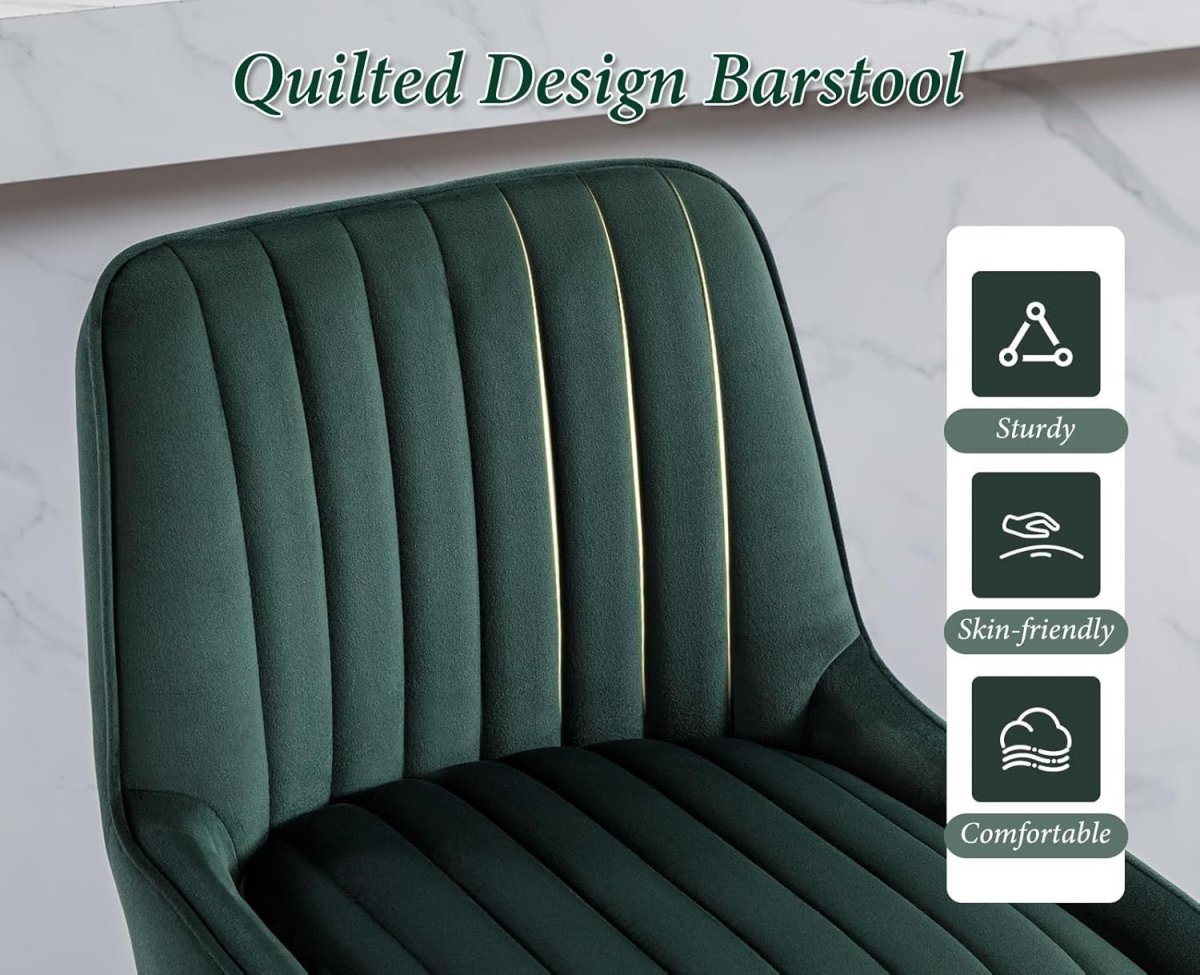 Bar Stools Set of 4 | Green Fabric L - Shaped Counter Dining Chairs - Kwikley