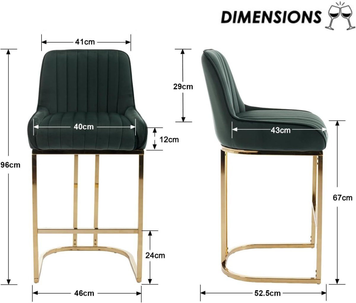Bar Stools Set of 4 | Green Fabric L - Shaped Counter Dining Chairs - Kwikley