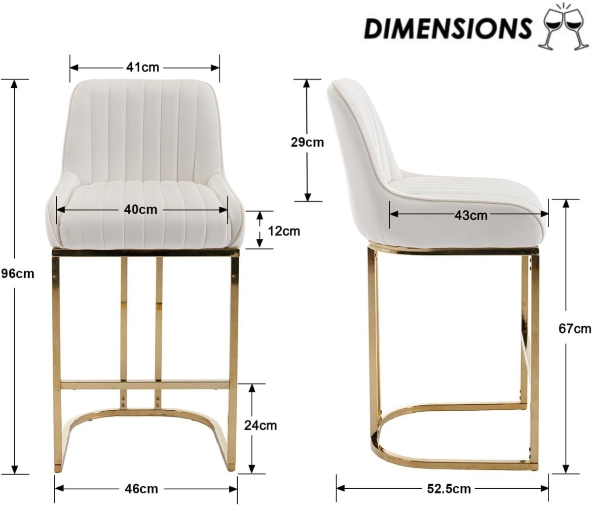 Bar Stools Set of 4 | White Velvet L - Shaped Counter Dining Chairs - Kwikley