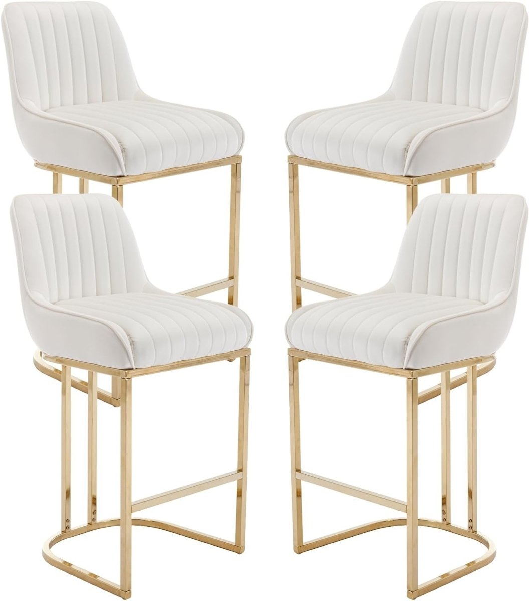 Bar Stools Set of 4 | White Velvet L - Shaped Counter Dining Chairs - Kwikley