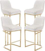 Bar Stools Set of 4 | White Velvet L - Shaped Counter Dining Chairs - Kwikley
