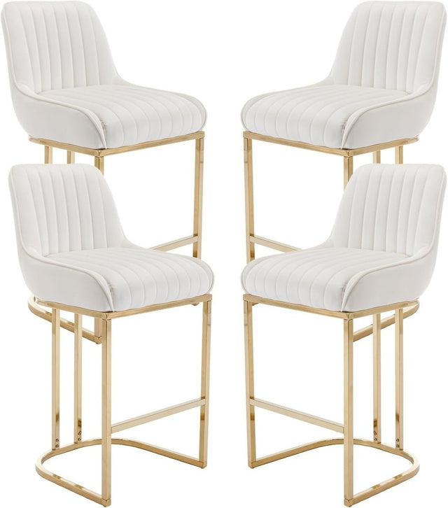 Bar Stools Set of 4 | White Velvet L-Shaped Counter Dining Chairs