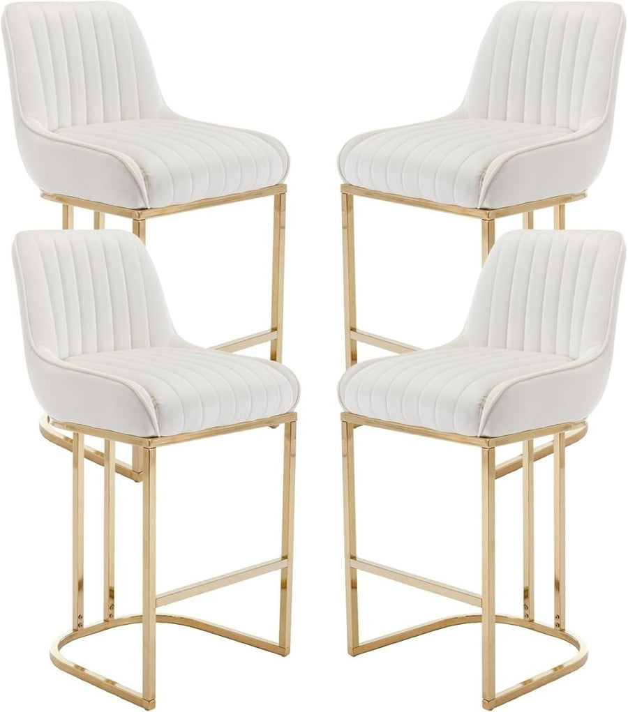 Bar Stools Set of 4 | White Velvet L - Shaped Counter Dining Chairs - Kwikley