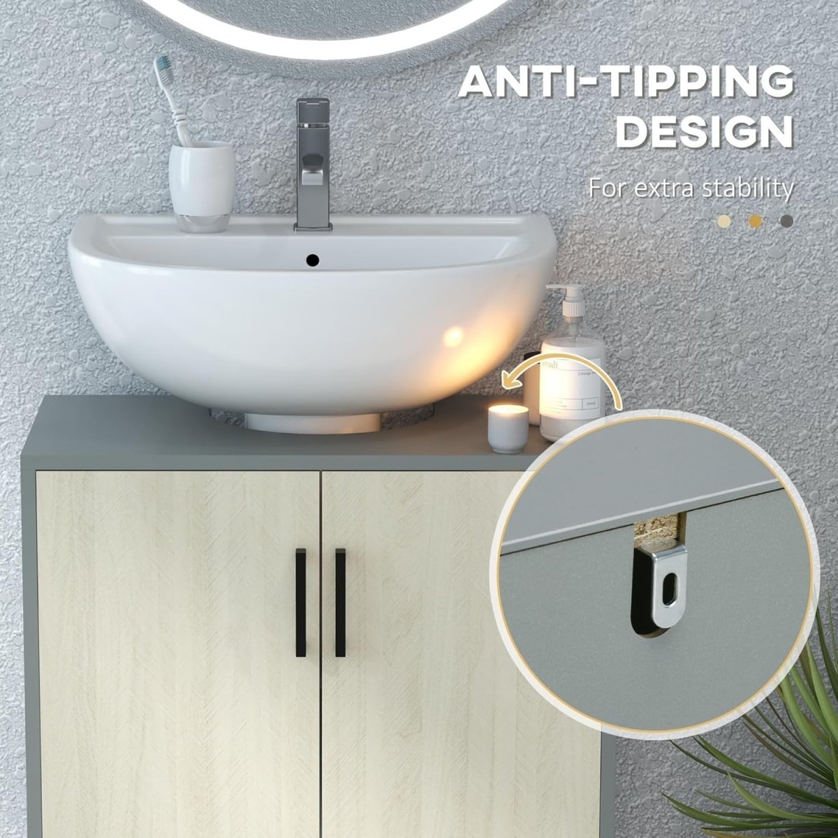 Bathroom Sink Cabinet Unit Under Basin Storage, 60x30x60cm, Double Door - Kwikley