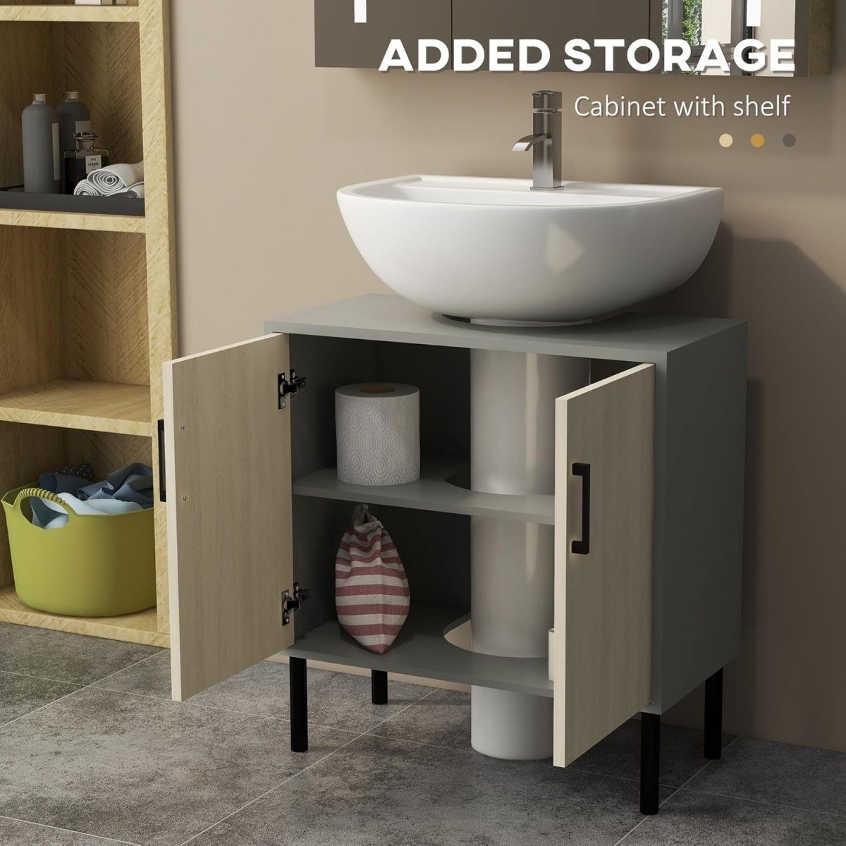 Bathroom Sink Cabinet Unit Under Basin Storage, 60x30x60cm, Double Door - Kwikley