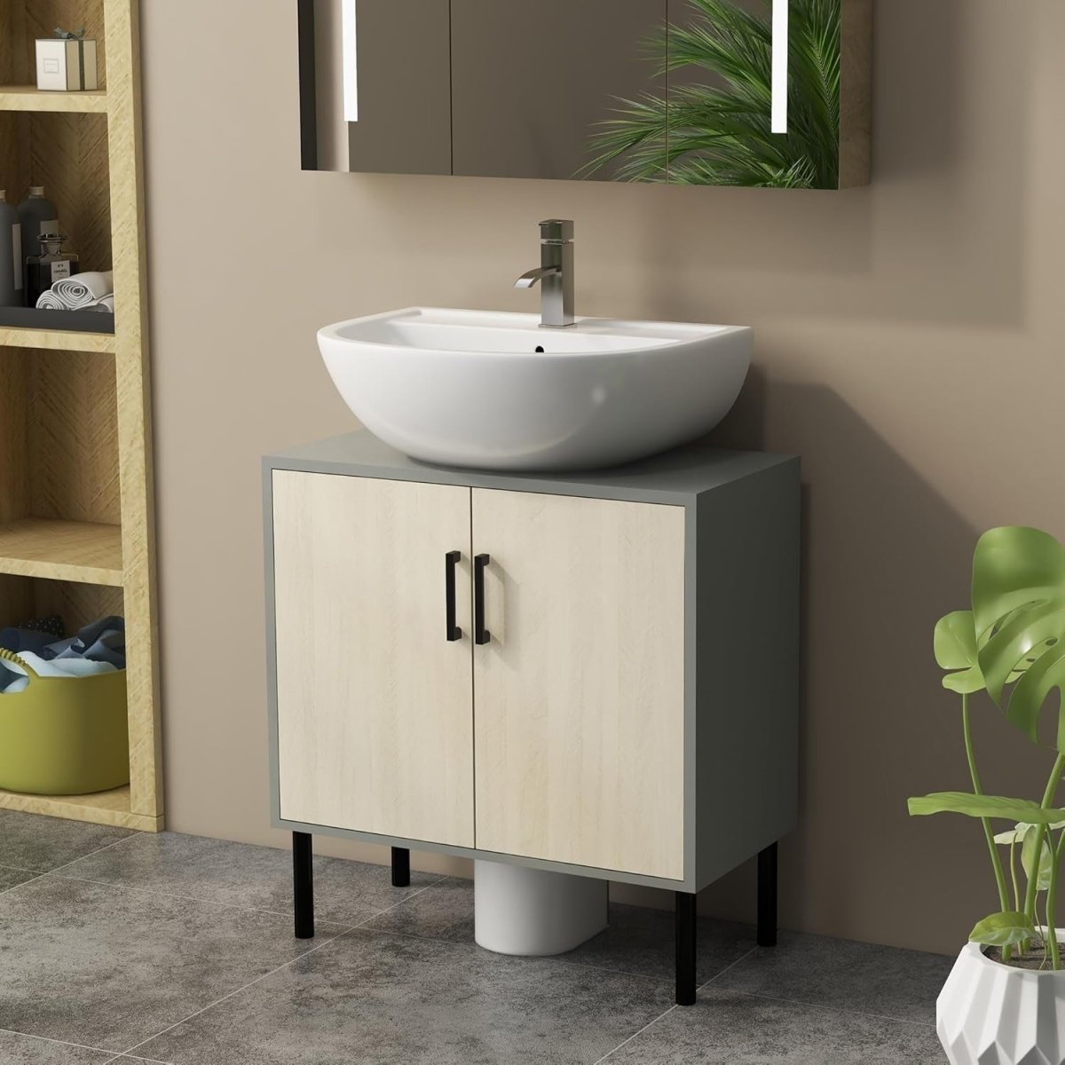 Bathroom Sink Cabinet Unit Under Basin Storage, 60x30x60cm, Double Door - Kwikley