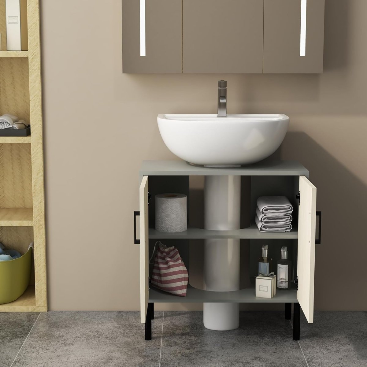 Bathroom Sink Cabinet Unit Under Basin Storage, 60x30x60cm, Double Door - Kwikley