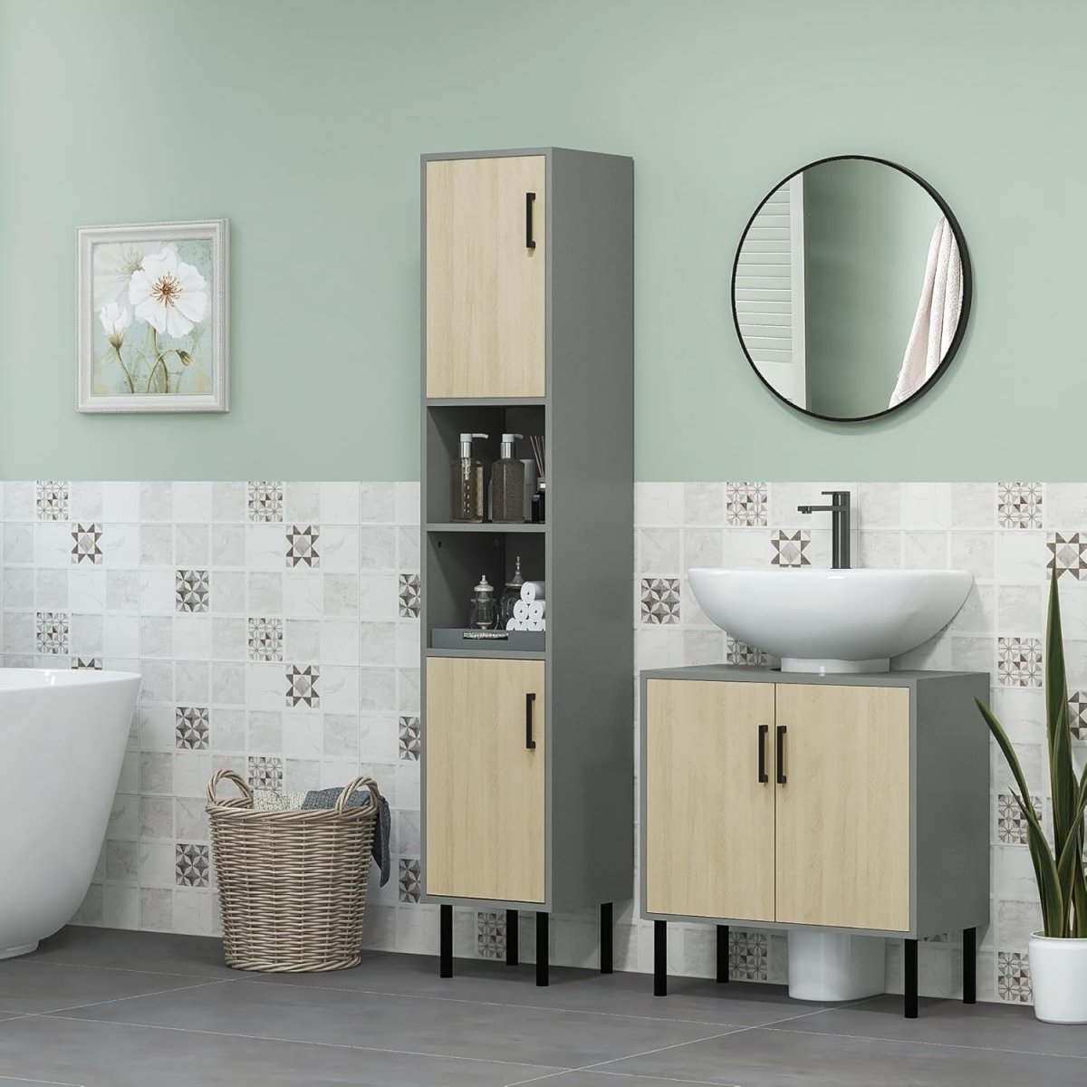 Bathroom Sink Cabinet Unit Under Basin Storage, 60x30x60cm, Double Door - Kwikley