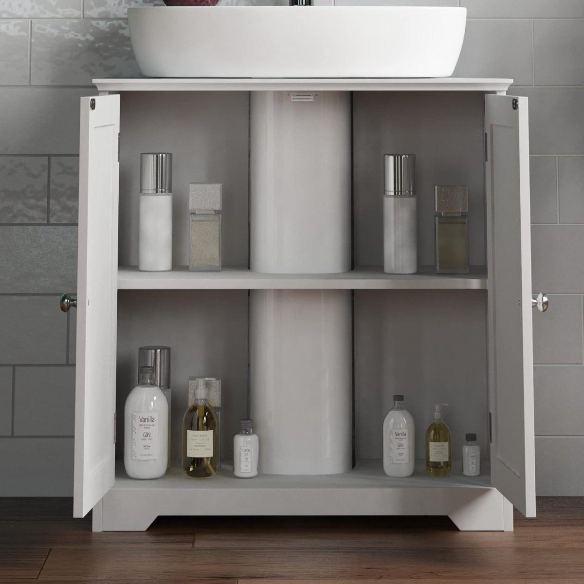 Bathroom Sink Cabinet White | 2 - Door Undersink Storage Unit | 60x30x60cm - Kwikley