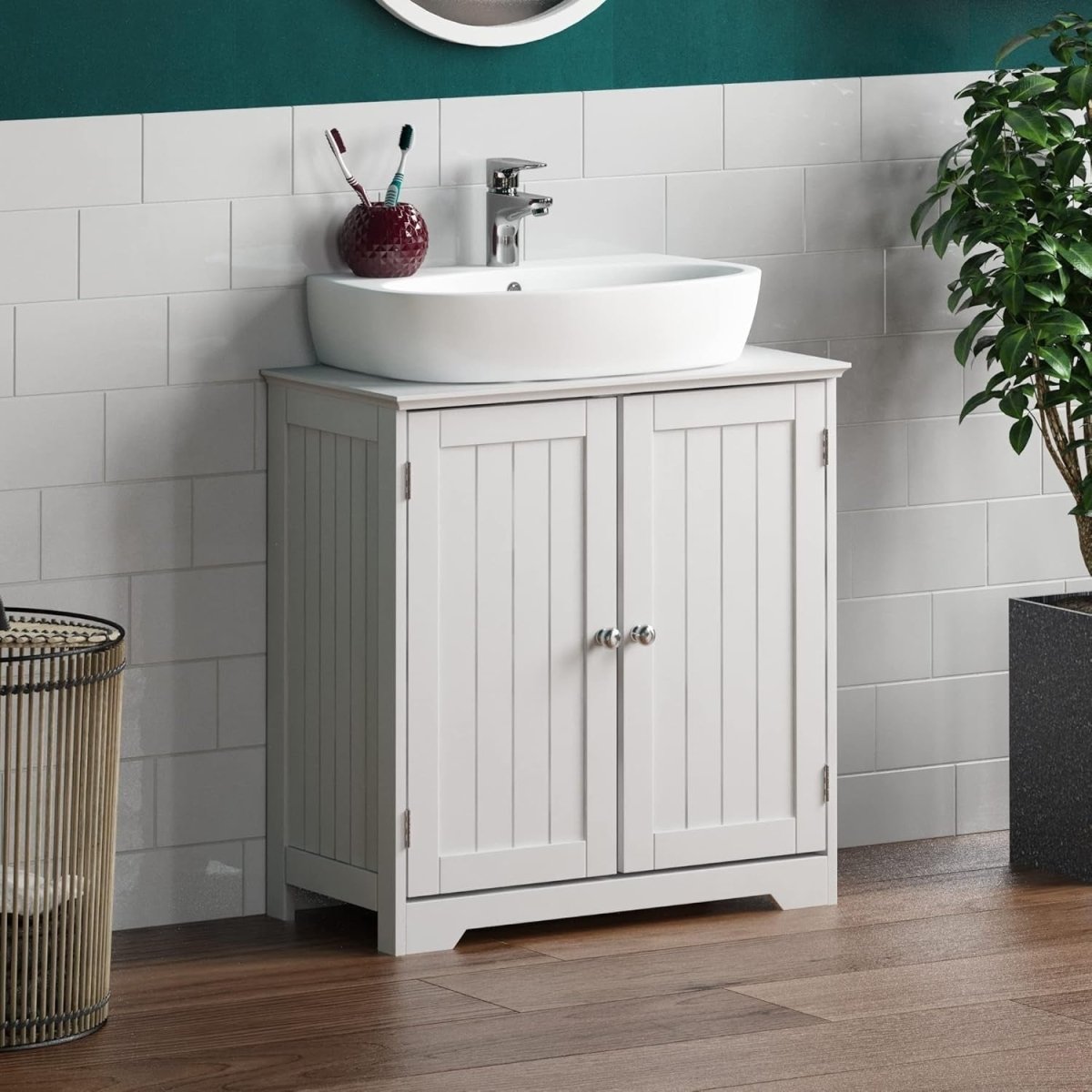 Bathroom Sink Cabinet White | 2 - Door Undersink Storage Unit | 60x30x60cm - Kwikley