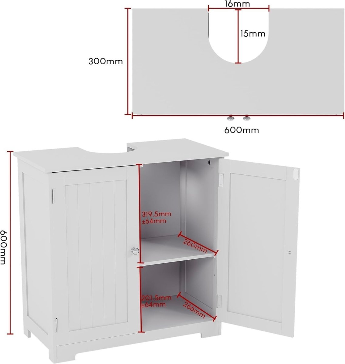 Bathroom Sink Cabinet White | 2 - Door Undersink Storage Unit | 60x30x60cm - Kwikley