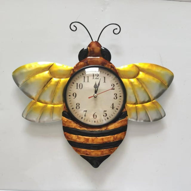 Bee Wall Clock Outdoor Indoor Honeybee Art Decor Yellow Metal