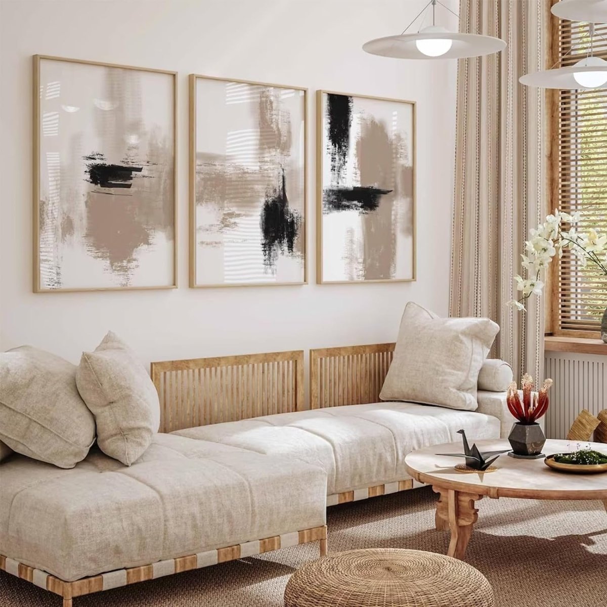Beige Abstract Wall Art Set of 3 12x16in Neutral Prints - Kwikley
