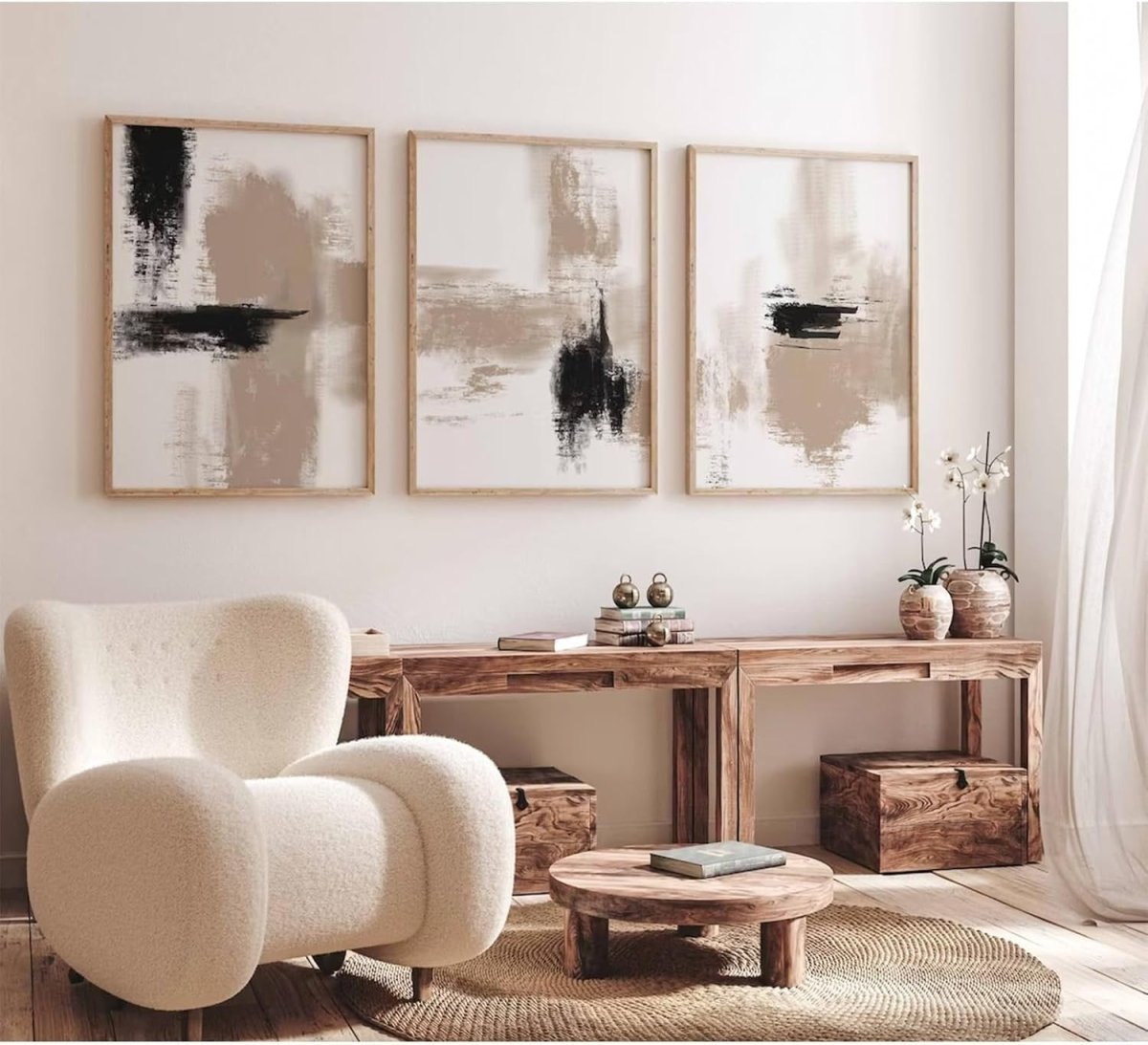 Beige Abstract Wall Art Set of 3 12x16in Neutral Prints - Kwikley