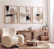 Beige Abstract Wall Art Set of 3 12x16in Neutral Prints - Kwikley