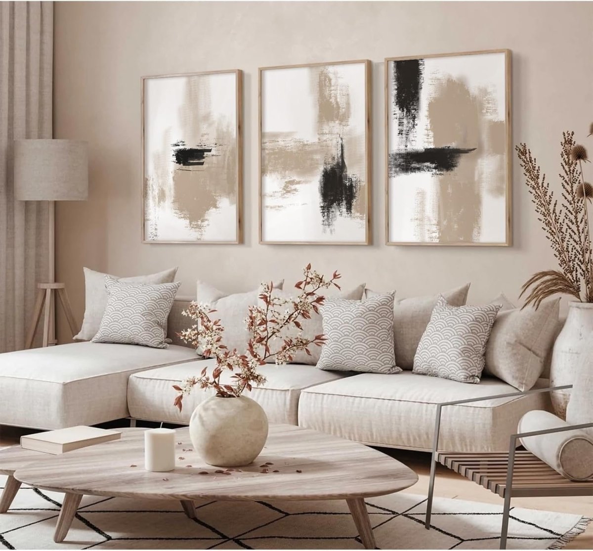 Beige Abstract Wall Art Set of 3 12x16in Neutral Prints - Kwikley