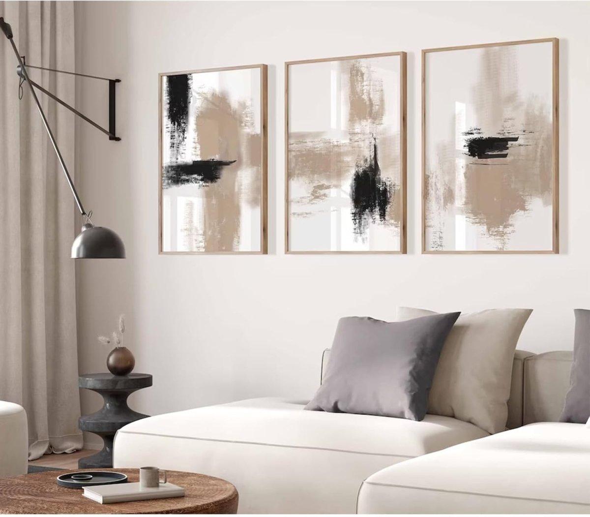 Beige Abstract Wall Art Set of 3 12x16in Neutral Prints - Kwikley