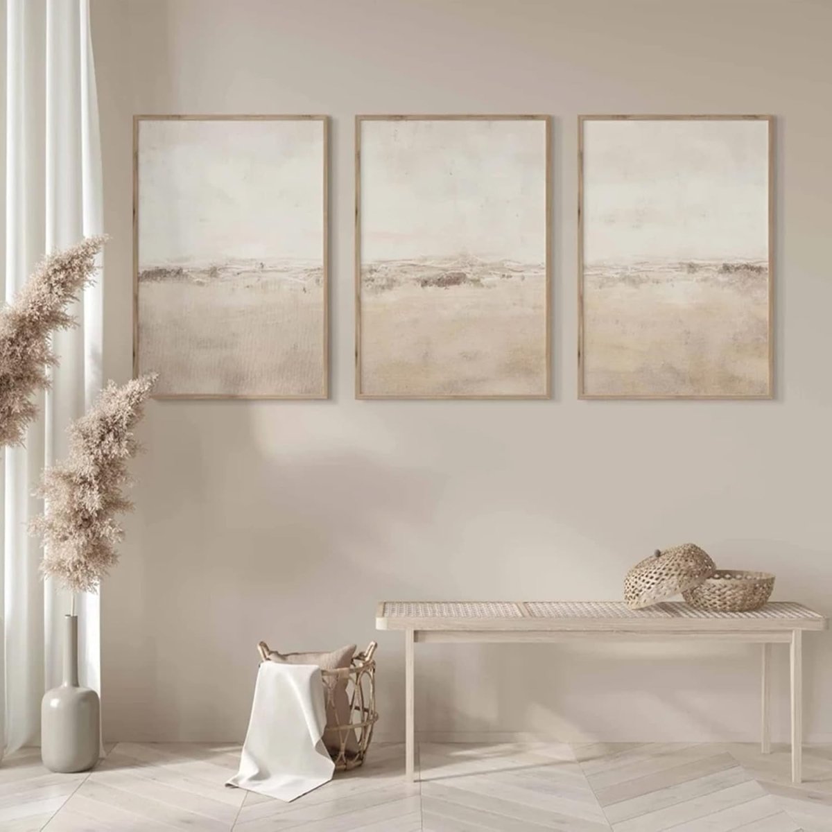 Beige Abstract Wall Art Set of 3 Neutral Canvas Prints 16x24in - Kwikley