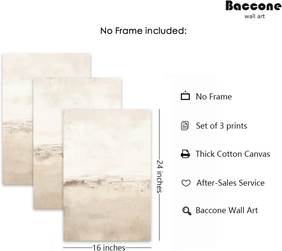 Beige Abstract Wall Art Set of 3 Neutral Canvas Prints 16x24in - Kwikley